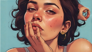 woman has acne in her face