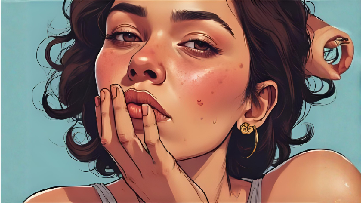 woman has acne in her face