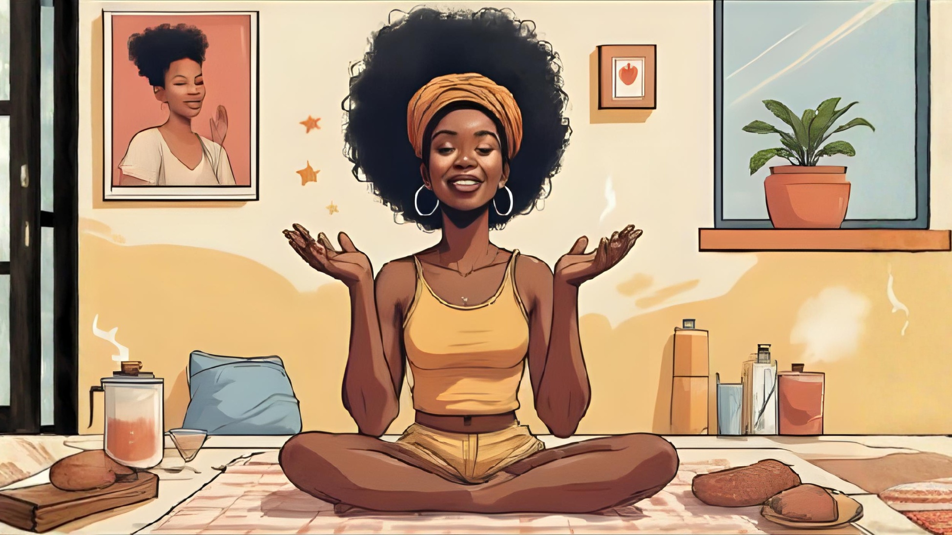 african woman making yoga