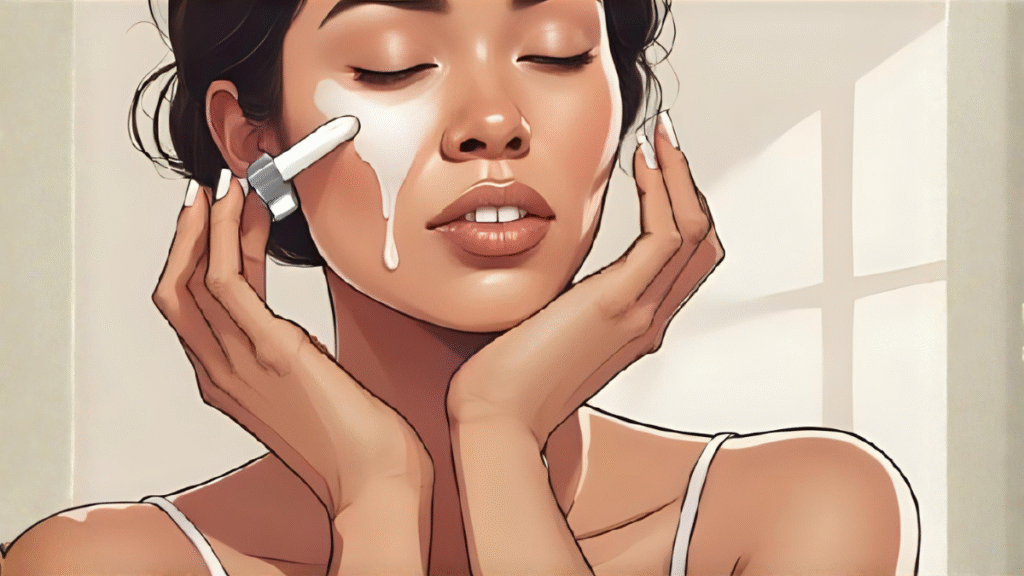 Oily? Not Anymore. Just Glow! woman putting cream and serum in her face