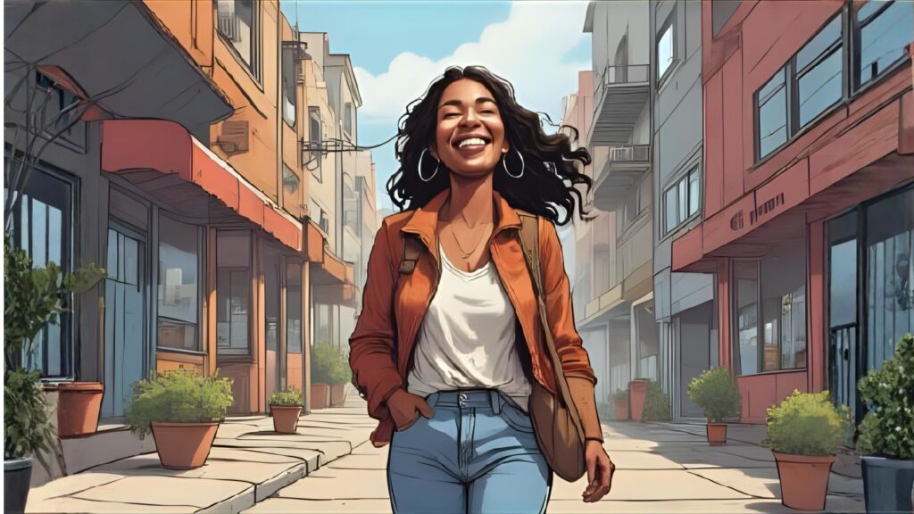 Change Your Life in 20 Minutes happy woman walking on the street .