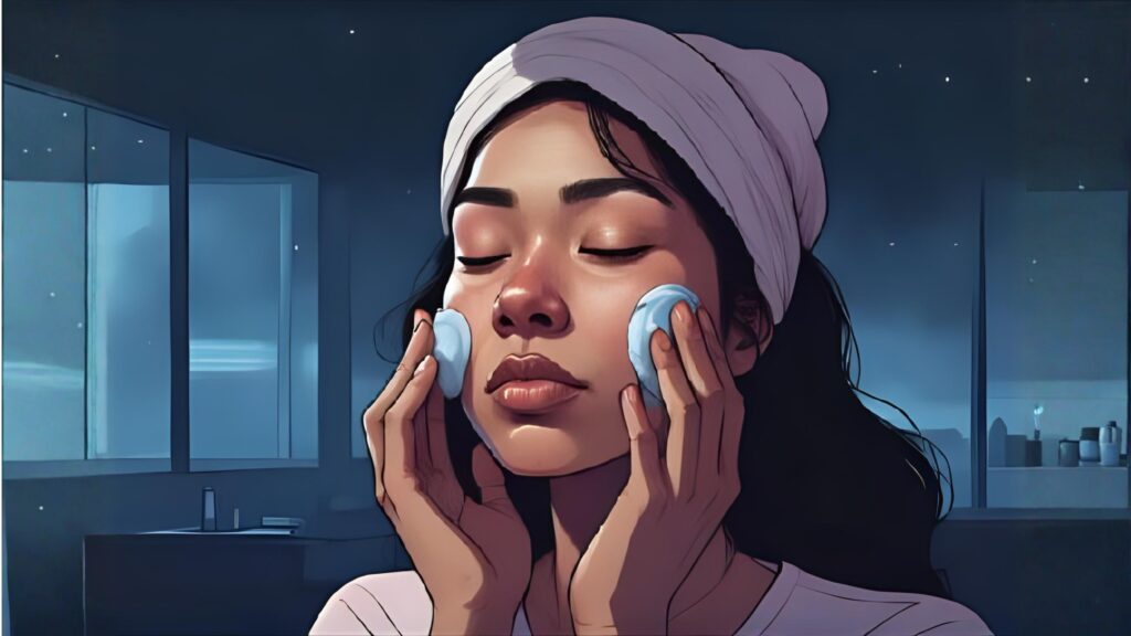 One Night, Glowing Skin Forever woman doing her skin care routine at night