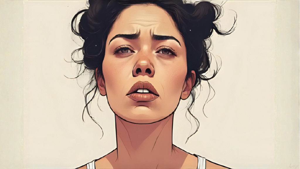 Why Worry Shows Up on Your Face ? woman shown that she worry from something