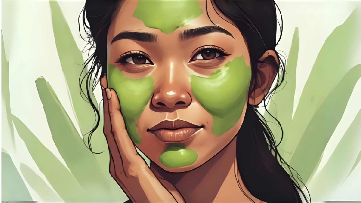 cute cartoon anime manga illustrated girl using aloe vera gel