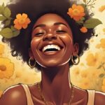 Glow Secrets for Brown Skin After 30 brown woman looks happy she has orange flowers