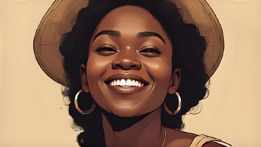 woman has brown skin is laughing  